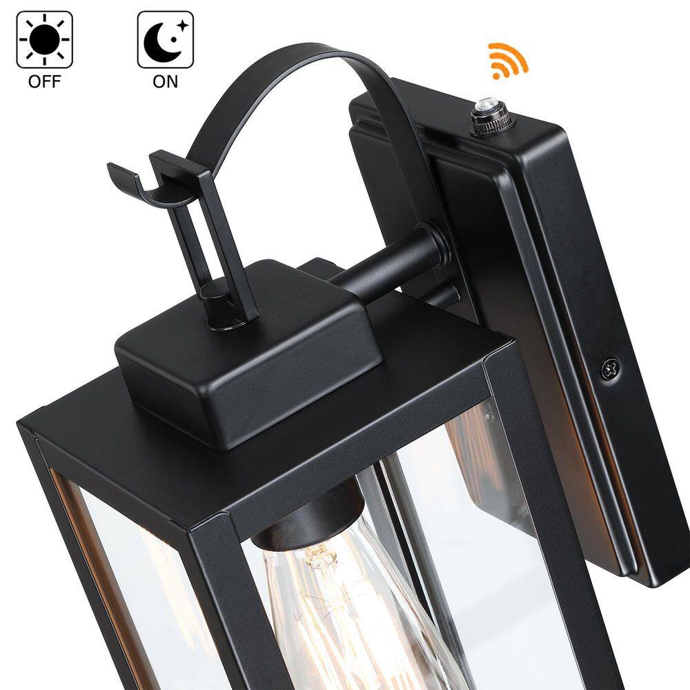 Hukoro 13.78 in. 1-Light Matte Black Outdoor Wall Lantern Sconce with Clear Glass(2-Pack) F86152-11i-S