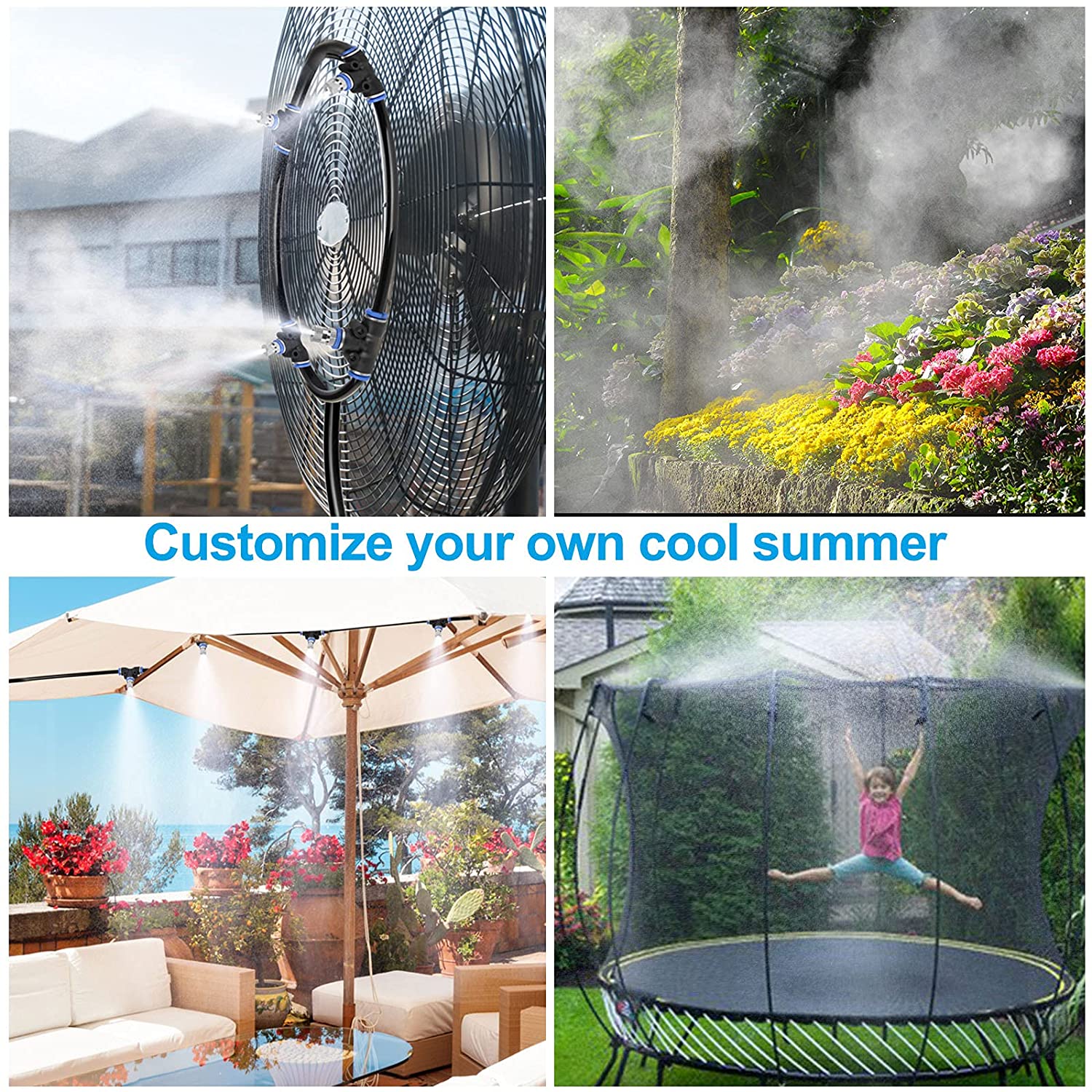 33FT Outdoor Patio Irrigation System Water Mister Mist Nozzles Misting Cooling System Fan Cooler