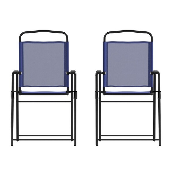 Set of 2 AllWeather Textilene Patio Sling Chairs with Armrests