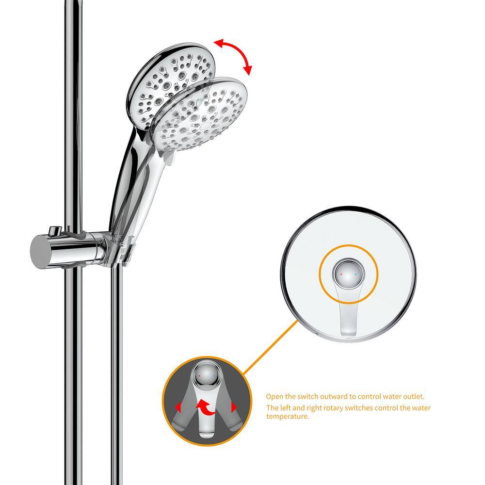 GIVING TREE 5-Spary Patterns with 3 Robe Hook 4 in. High-Pressure Wall Bar Shower Kit with Hand Shower and Valve In Chrome HDFFBT714A2-CH