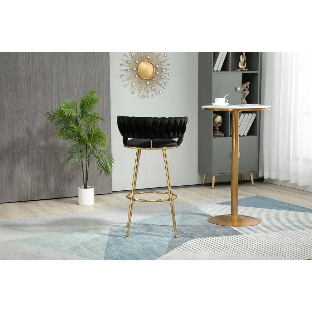 35.04 Inch Black Wood Bar Stools with Low Back and Footrest Counter Height Bar Chairs GM-H-95