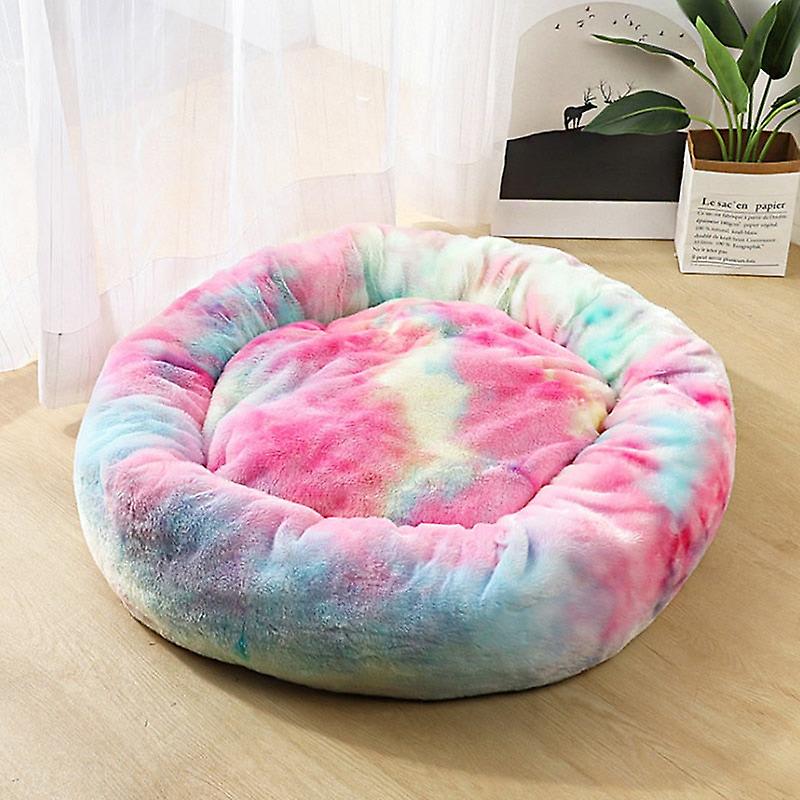 Cozy soft plush rainbow dog bed