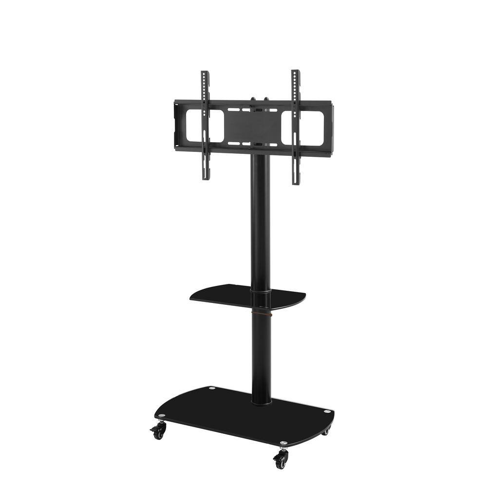 Tidoin Adjustable Angle Black Adjustable Height TV Mounts TV Stand with 2-Tier Shelf and Wheel JWS-YUW2-5040