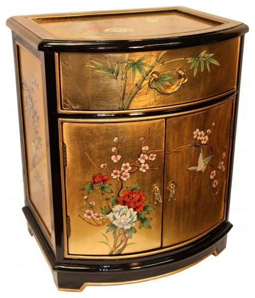 Oriental End Table Painted Bird and Flower Gold Leaf.   Asian   Side Tables And End Tables   by Oriental Furnishings  Houzz