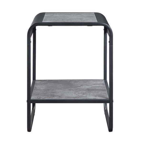 One Open Shelf Rectangular End Table with Metal Frame in Concrete Gray and Black