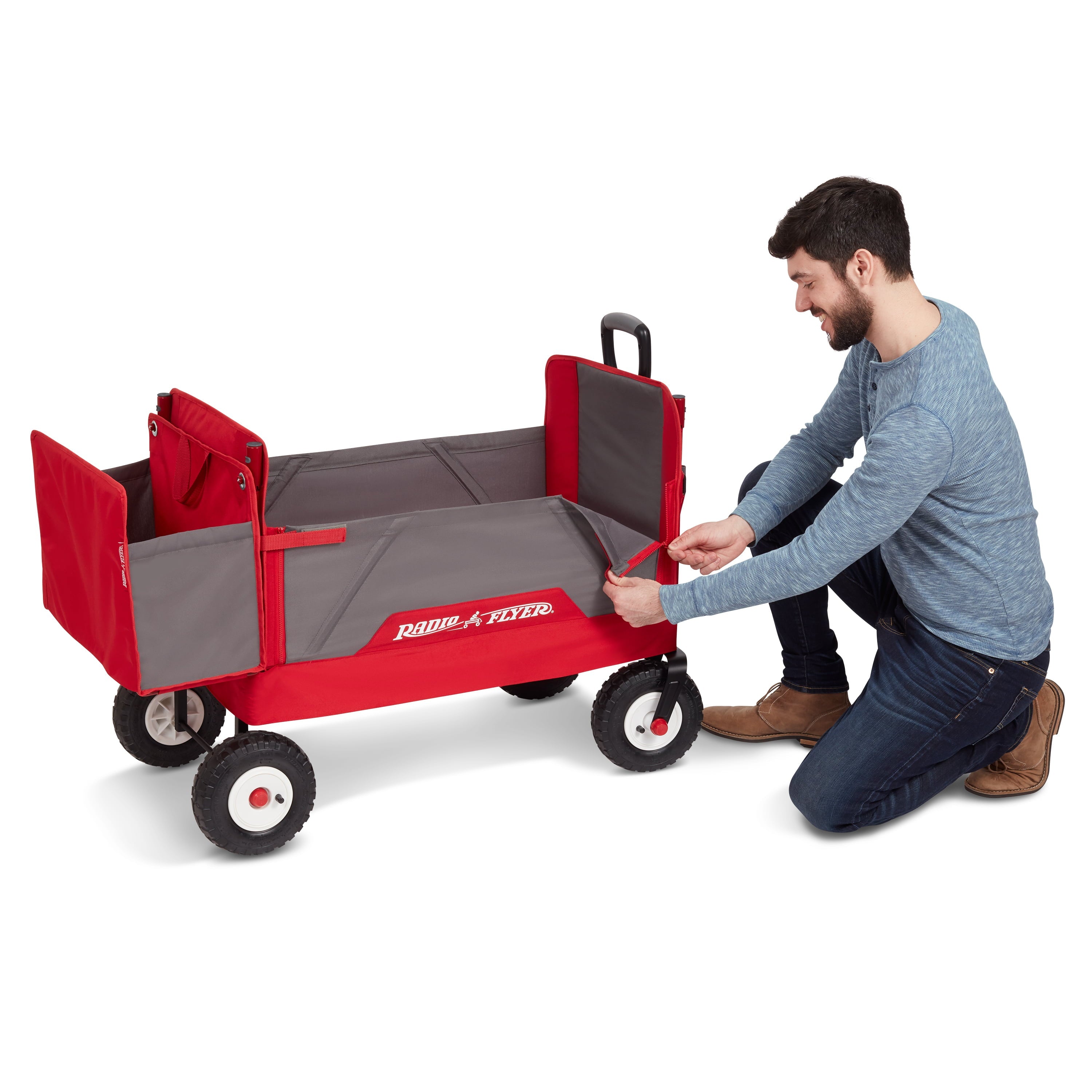 Radio Flyer, 3-in-1 All-Terrain EZ Fold Wagon with Canopy, Red and Gray, Air Tires