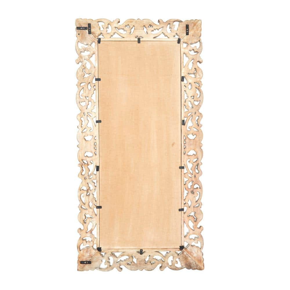 Litton Lane 72 in. x 36 in. Intricately Carved Rectangle Framed Light Brown Floral Wall Mirror 23702