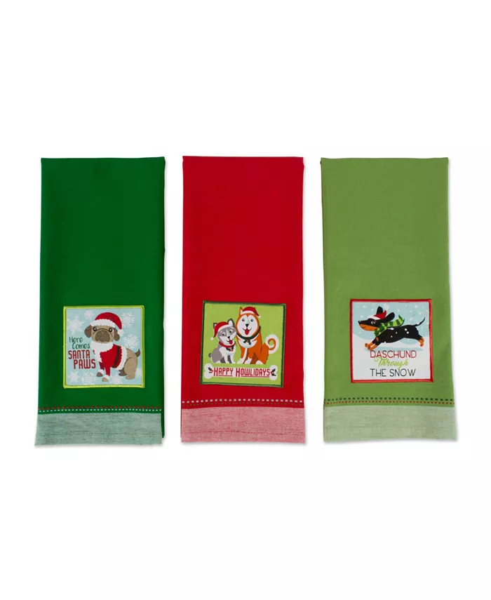 Design Imports Assorted Holiday Pup Embellished Dishtowel Set