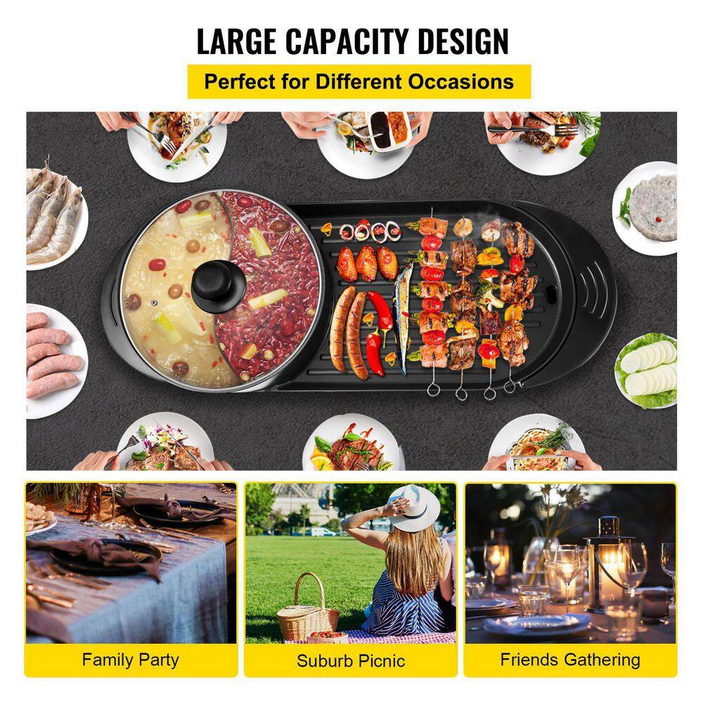 VEVOR 2 in 1 BBQ Grill and Hot Pot 72 sq. in. Aluminum Alloy Electric BBQ Stove Grill Pot for Family Dinner Friends Party DGNH2400W110VQVVFV1