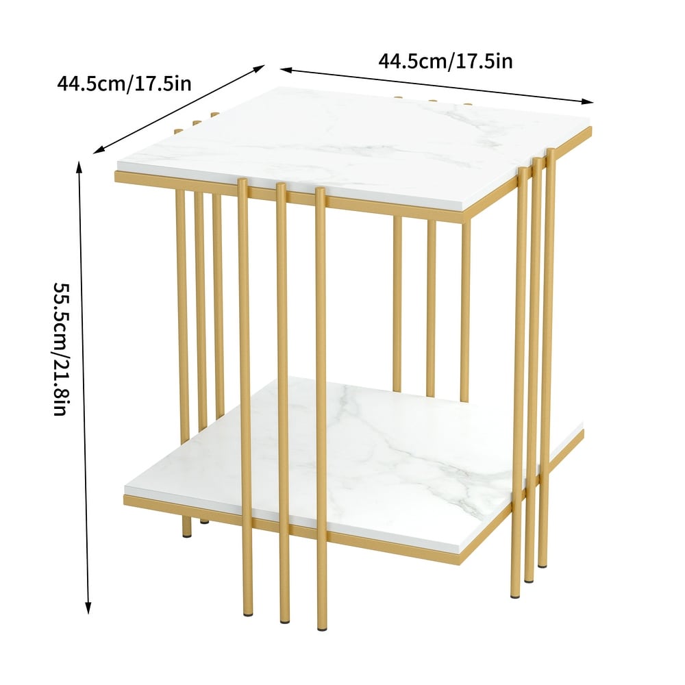 Marble Top Side Table 2 Tier Square Accent End Tables