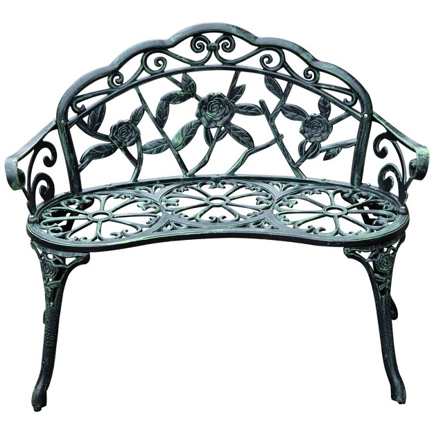 Outsunny Outdoor Bench Cast Aluminum Outdoor Furniture Metal Bench With Floral Rose Accent amp Antique Finish Green