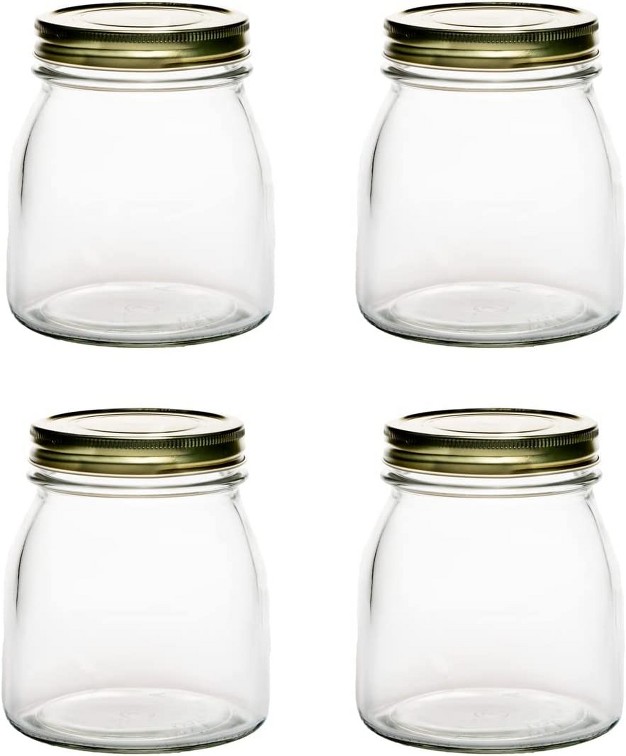 Amici Home Cantania Canning Jar Airtight Italian Made Food Storage Jar Clear With Golden Lid 4 piece 27 ounce