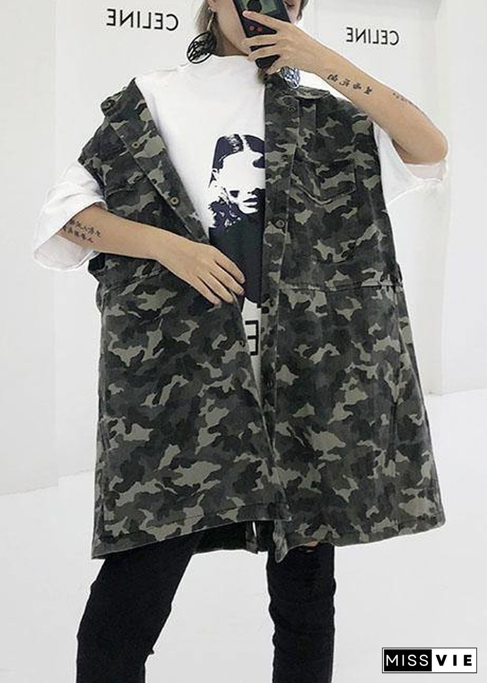 Art Camouflage cotton tunics for women wild Plus Size Clothing fall tops