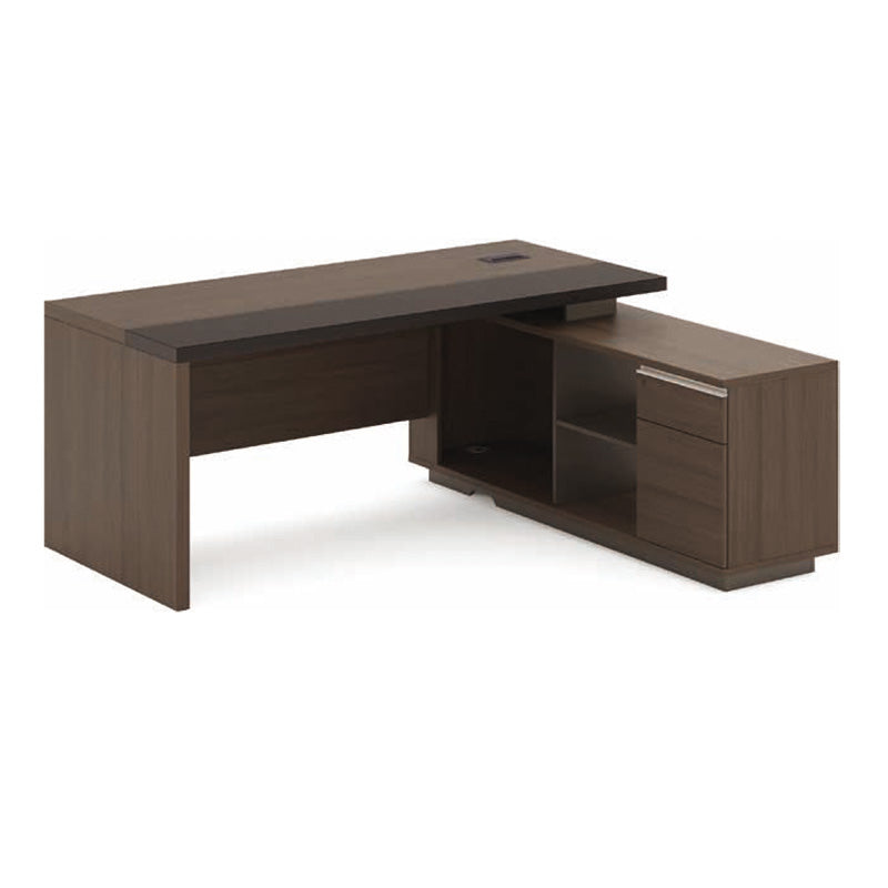 Carter Executive Office Desk + Right Return - 180cm - Coffee + Charcoal