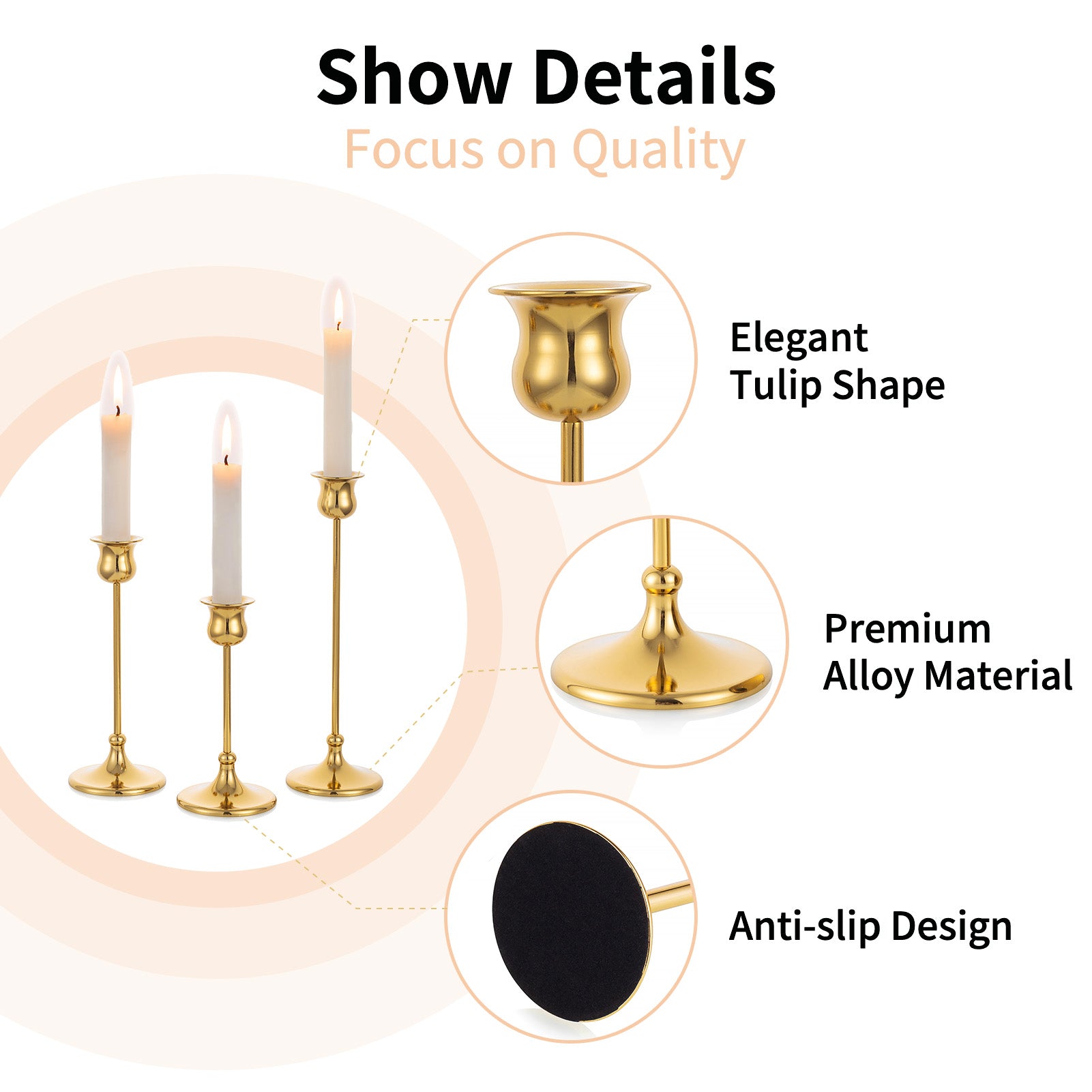 Nuptio Gold Candle Holder for Table Centerpiece Brass Tapered Candlestick Holders for Wedding Mother's Day Dinning Table Mantle Decor Set of 30