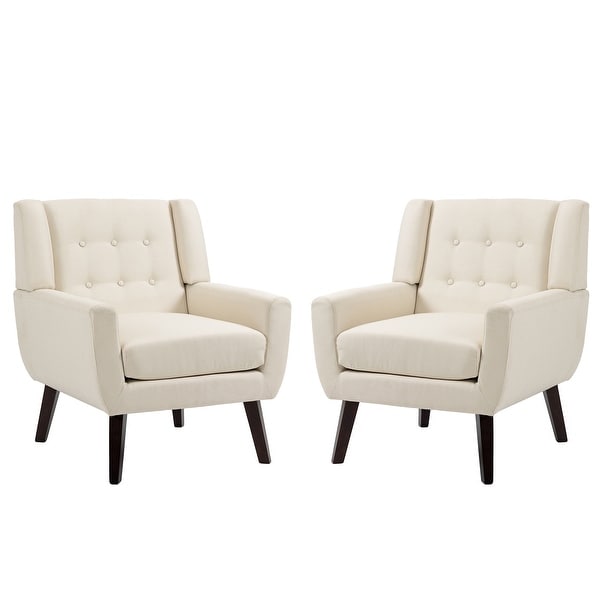 Set of 2 Modern Accent Chair Cotton Linen Upholstered Armchair for Living Room