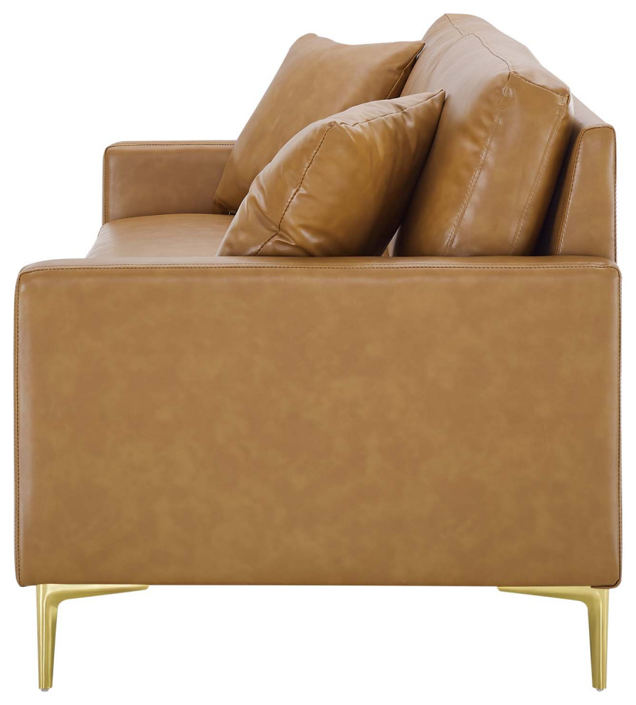 Sofa  Faux Vegan Leather  Tan  Modern  Living Lounge Hotel Lobby Hospitality   Midcentury   Sofas   by House Bound  Houzz