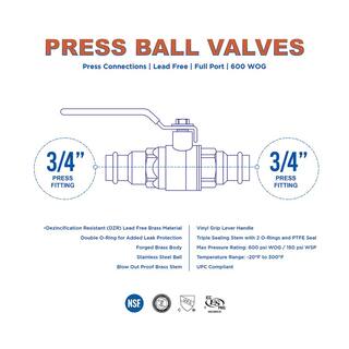 The Plumber's Choice 34 in. Brass Double-O-Ring Press Ball Valve (Pack of 5) VLV532034-5