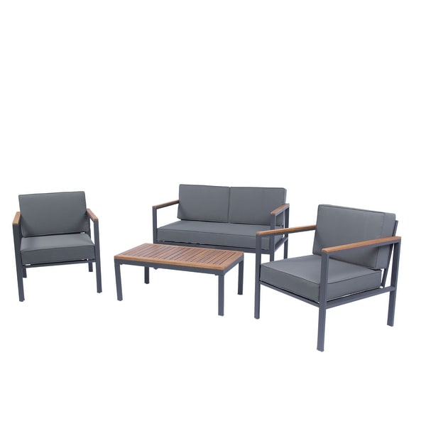 4 Pieces Outdoor Sofa Set with Acacia Wood Top