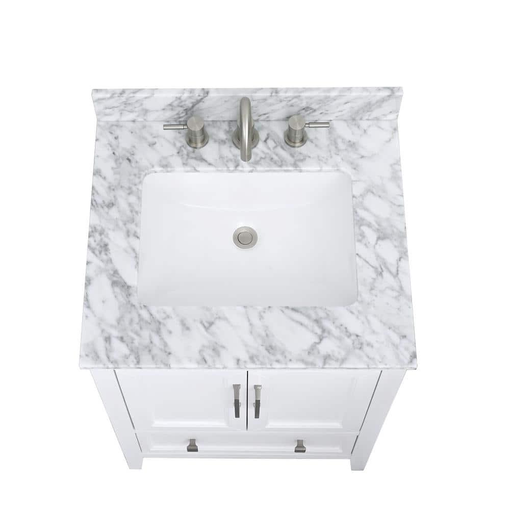 Home Decorators Collection 25 in W x 22 in D Bianco Carrara White Marble Vanity Top with White Basin