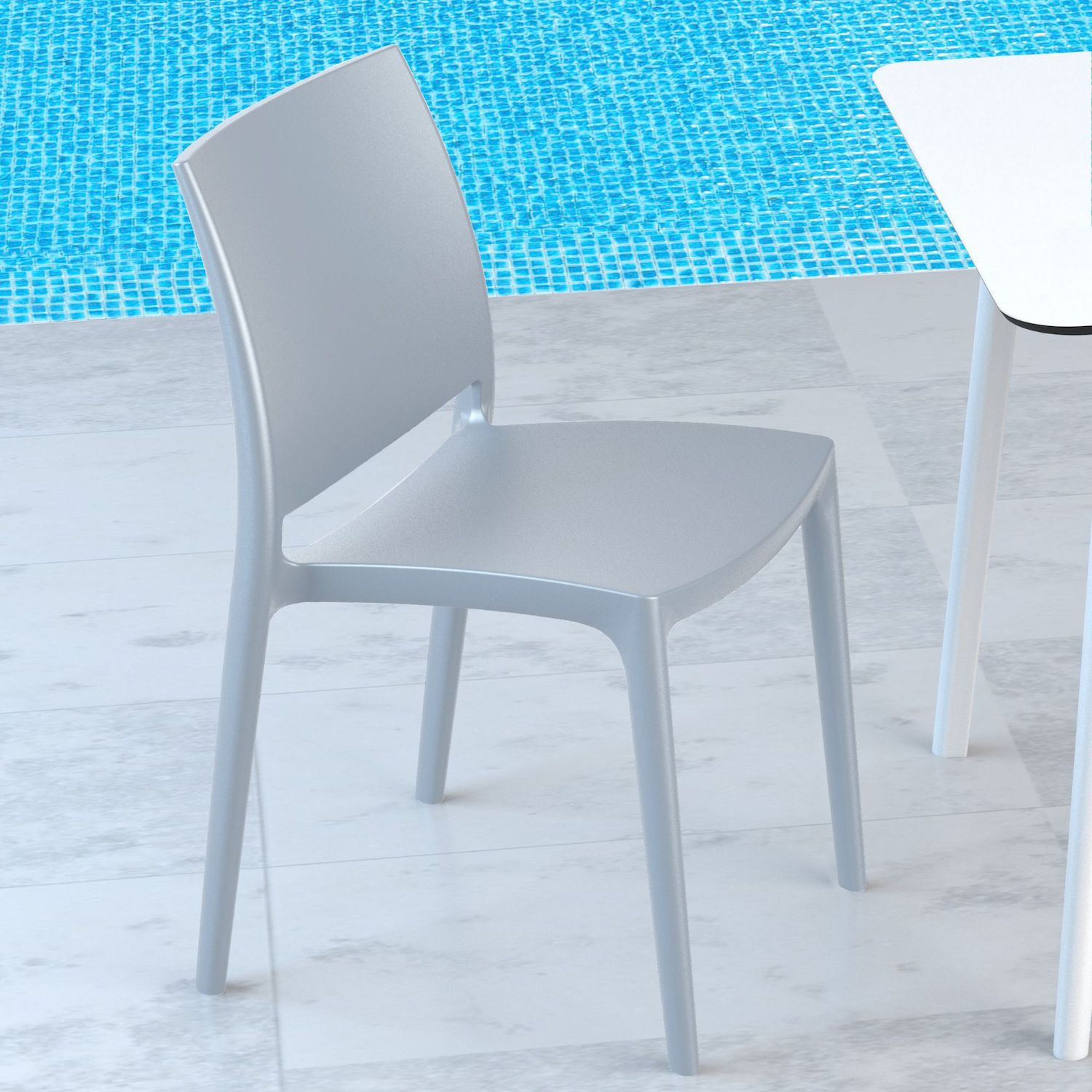 32 Silver Outdoor Patio Solid Dining Chair