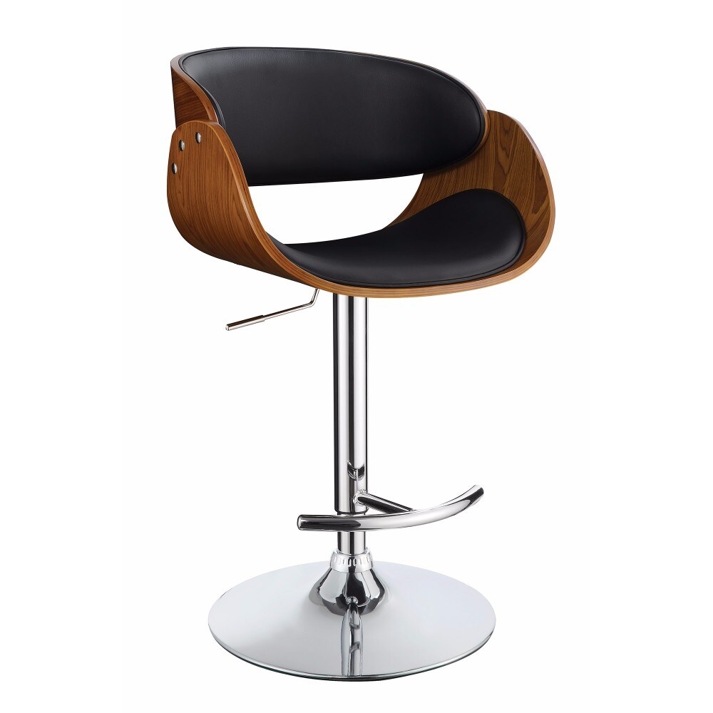 Contemporary Style Adjustable Bar Stool， Black And Brown - 37.5 H x 23.25 W x 21 L Inches