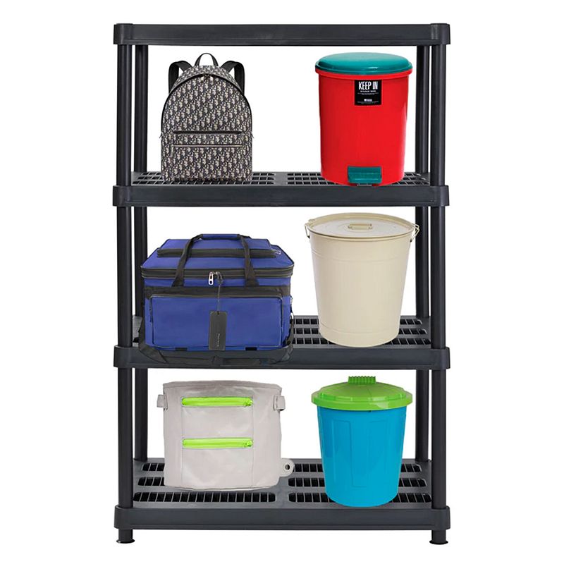 Juggernaut Storage 56 Inch 4 Shelf Plastic Utility Shelving Storage Unit， Black