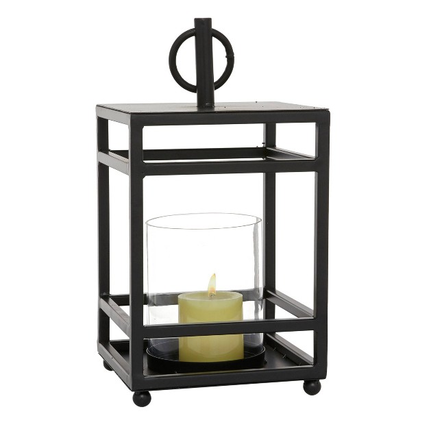 X 8 quot Round Metal glass Candle Holder Black Olivia amp May