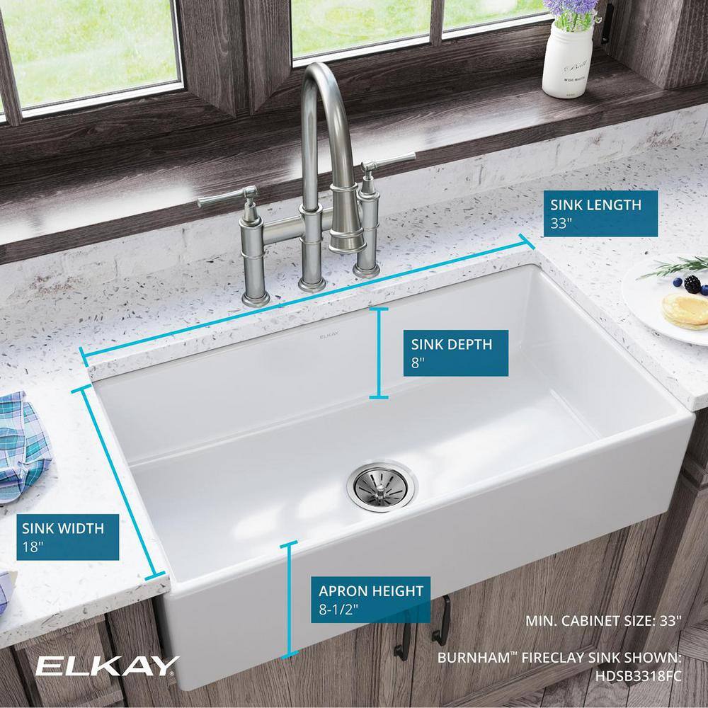 Elkay Burnham White Fireclay 33 in. Single Bowl Farmhouse Apron Kitchen Sink HDSB3318FC