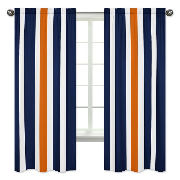 2pc Stripe Kids x27 Window Panel Curtains Navy And Orange Sweet Jojo Designs