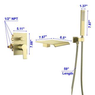 Aurora Decor AcaD Single-Handle Wall Mount Roman Tub Faucet with Hand Shower in Brushed Gold (Valve Included) DAD-88021BG