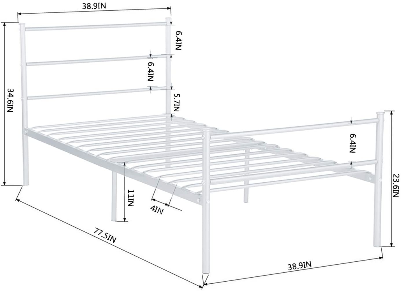 Voilamart Metal Twin Bed Frame No Box Spring Needed Single Bed with Metal Base Twin Size Bed Frame with Headboard and Footboard With Storage Heavy Duty Platform Matress Base for Adults Kids, White