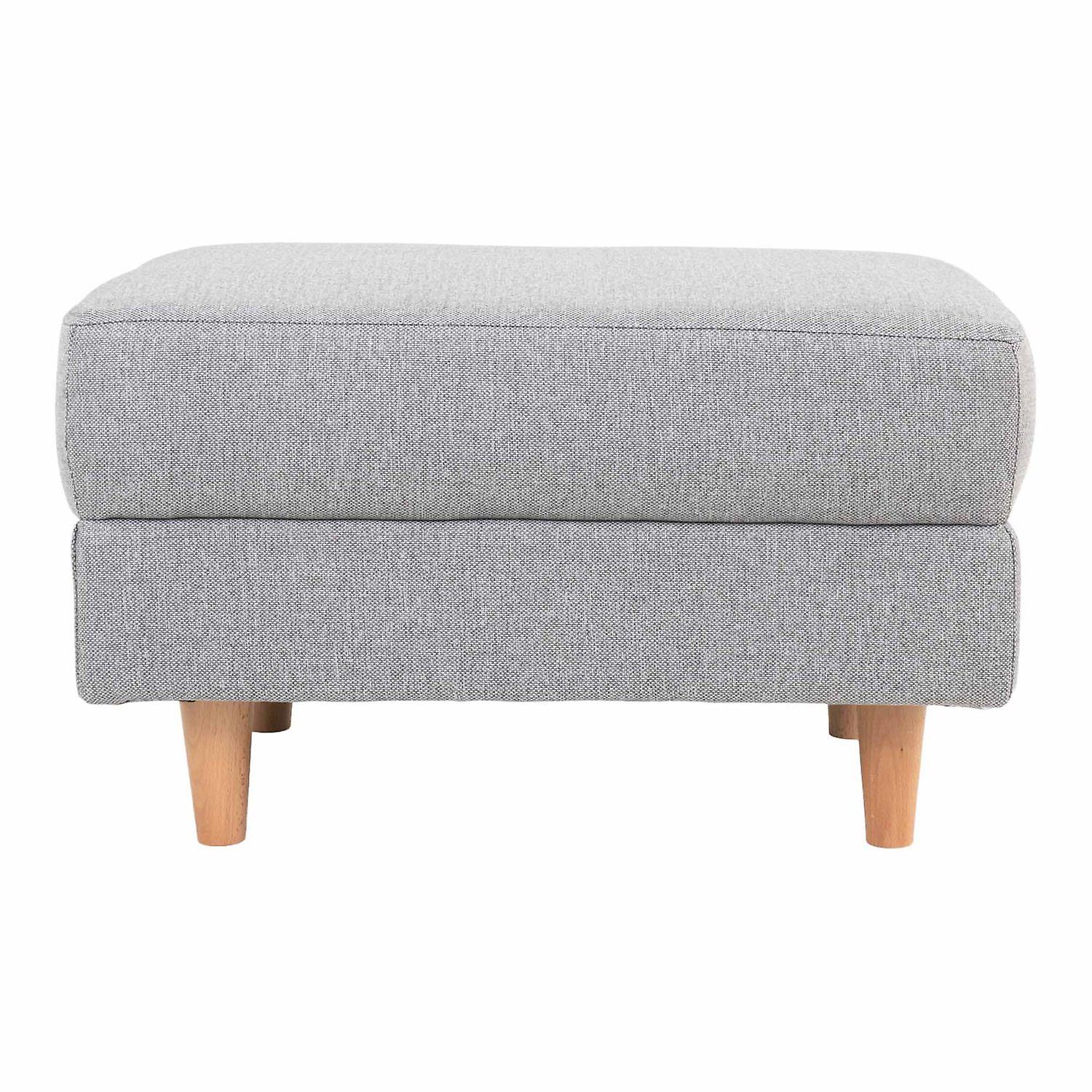 Light gray pouf with natural wooden feet