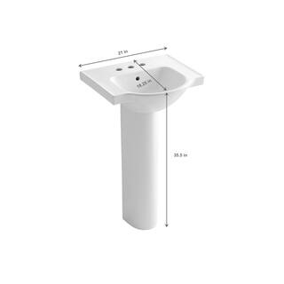 KOHLER Veer 21 in. Vitreous China Pedestal Combo Bathroom Sink in White with Overflow Drain K-5265-4-0