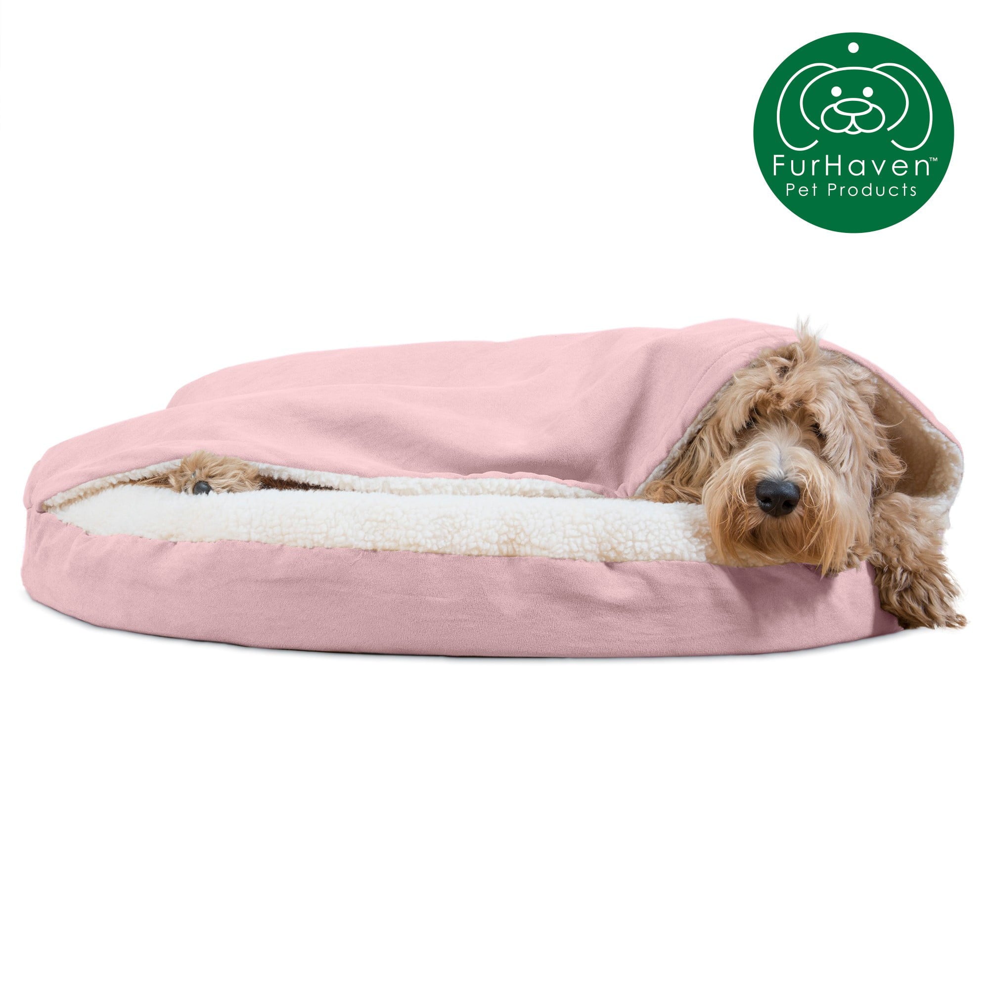 FurHaven Pet Products Orthopedic Faux Sheepskin Snuggery Burrow Pet Bed for Dogs & Cats, Pink, 35