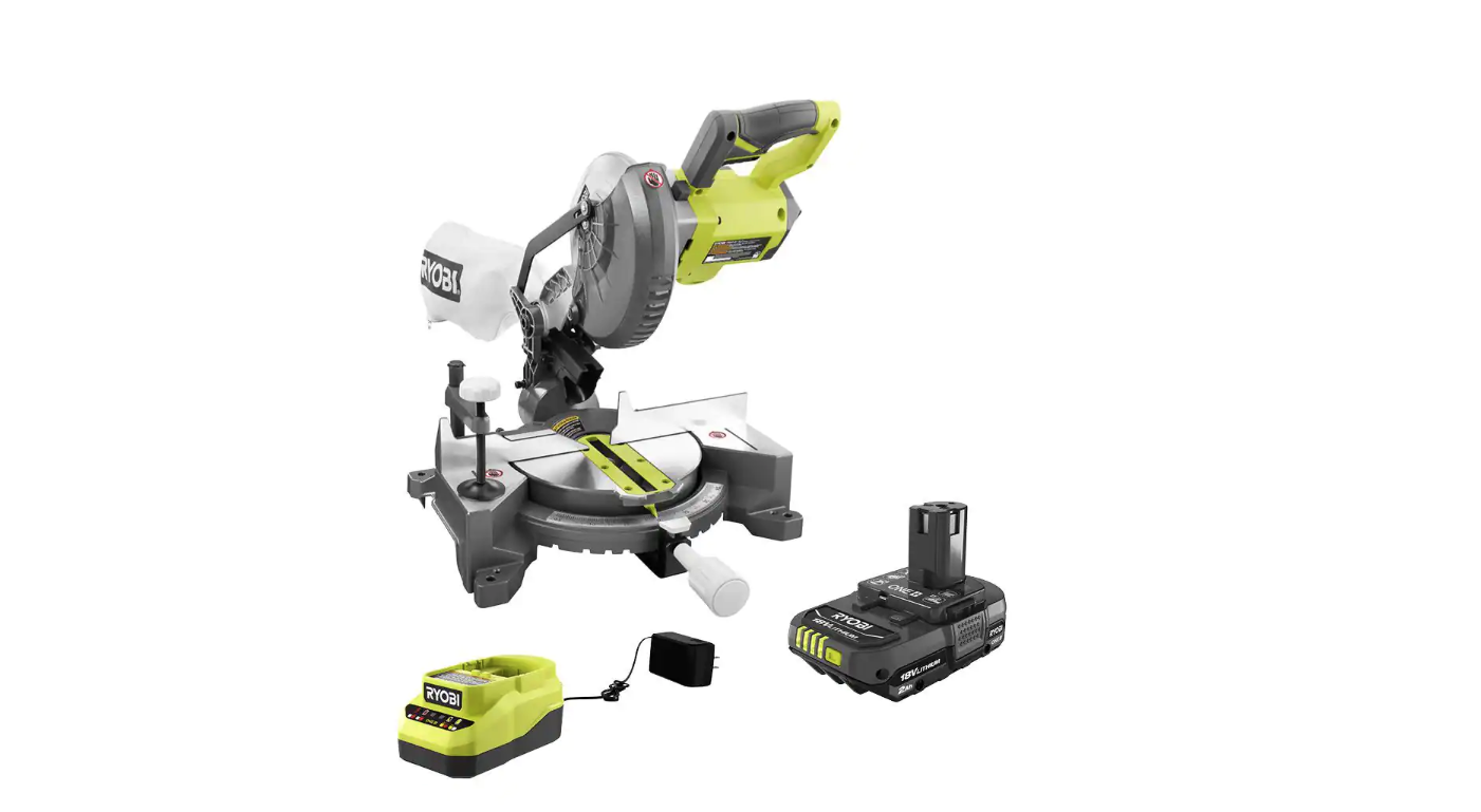 RYOBI P553-PSK005 ONE+ 18V Cordless 7-1/4 in. Compound Miter Saw with 2.0 Ah Battery and Charger