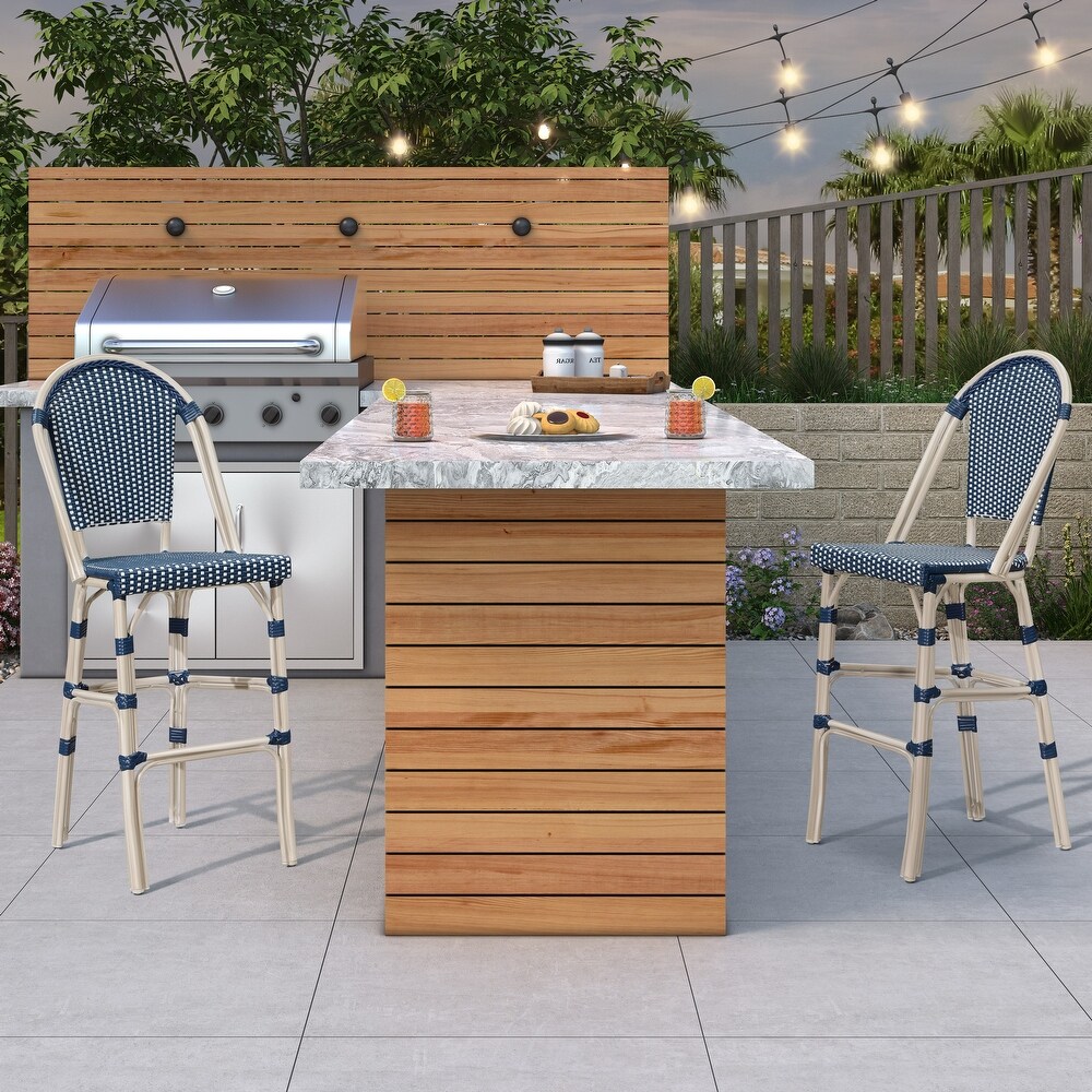 PURPLE LEAF White Print Finish Patio Bar Chairs with Back Rattan Bar Chairs French Bistro Set for Kitchen Outdoor Counter Stool