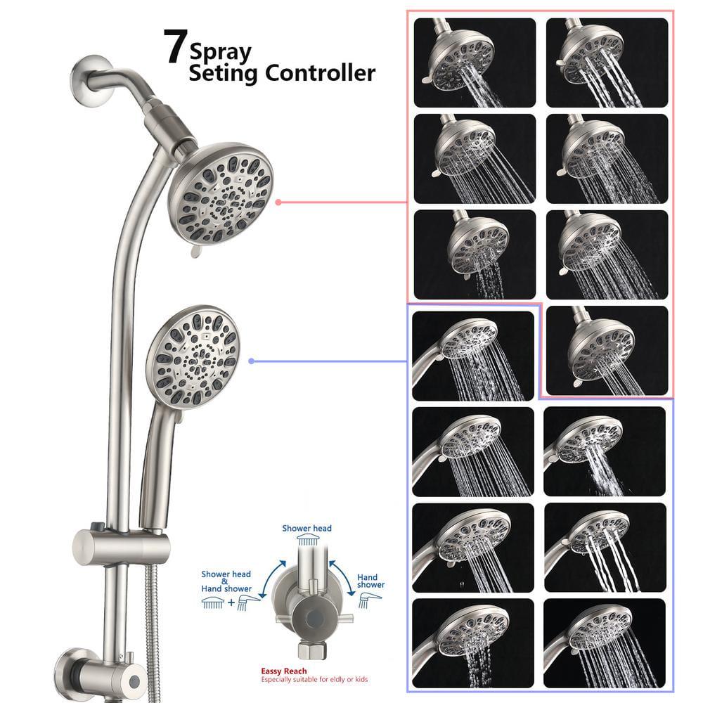 YASINU SingleHandle 7Spray Settings Round Tub and Shower Faucet with Dual Shower Heads in Brushed Nickel