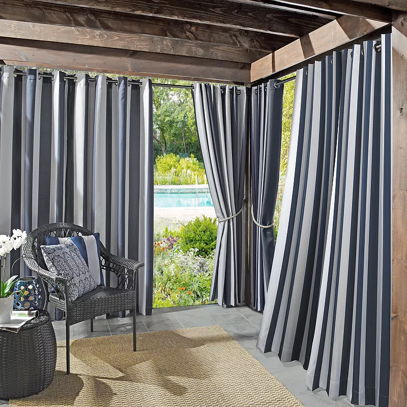 Sun Zero Valencia Indoor/Outdoor Fade Resistant Cabana Stripe Grommet Curtain Panel