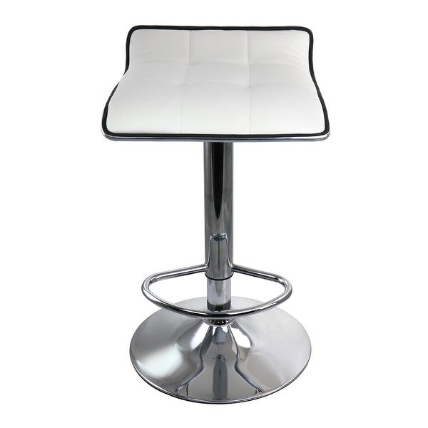 Elama 2 Piece Tufted Faux Leather Adjustable Bar Stool with Low Back in White with Chrome Base