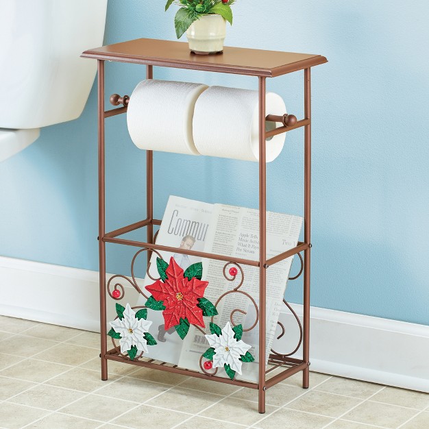 Collections Etc Decorative Poinsettia Toilet Paper And Magazine Holder 14 25 X 7 X 22 25 Brown