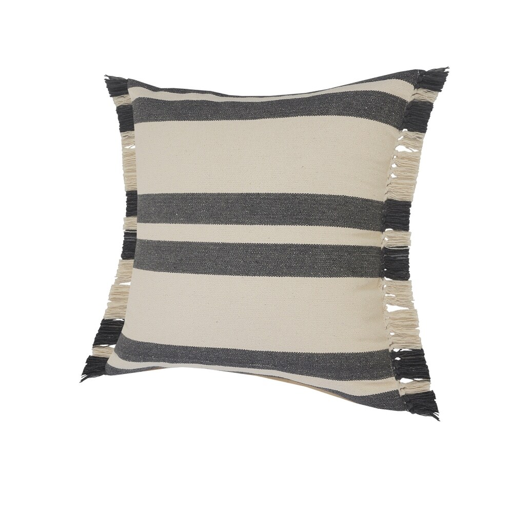 LR Home Gray Double Striped Throw Pillow with Fringe