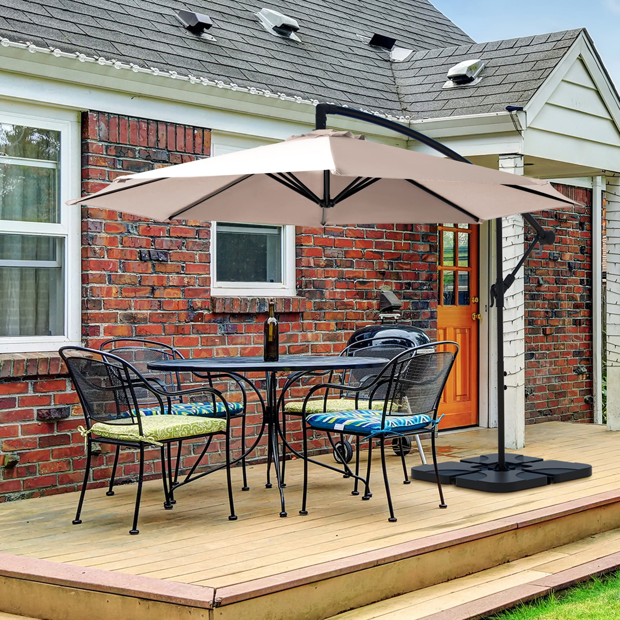 Serwall 10ft Heavy Duty Patio Hanging Offset Cantilever Patio Umbrella W/ 4-Piece Base Included, Beige