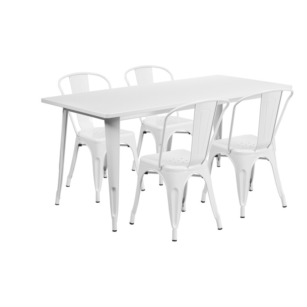 Metal Indoor/ Outdoor Table and Stackable Chair Set