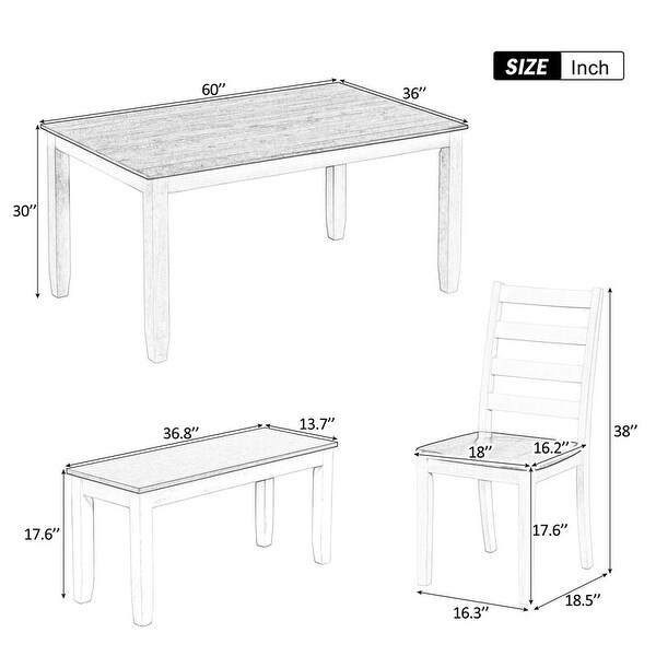 6-piece dining table with bench， kitchen with wooden table， walnut + white cottage