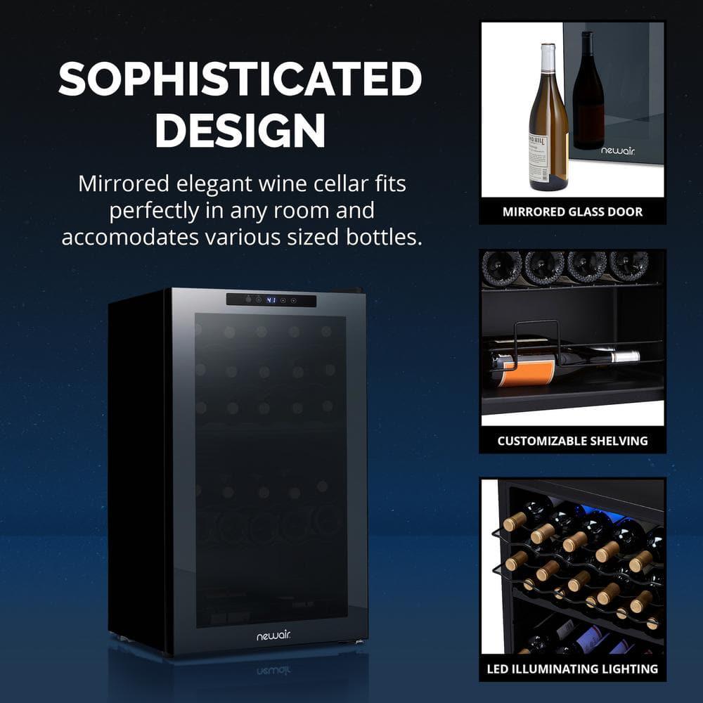 NewAir Shadow Series Wine Cooler Refrigerator 33 Bottle Dual Zones Freestanding Mirrored Wine Fridge with DoubleLayer Glass