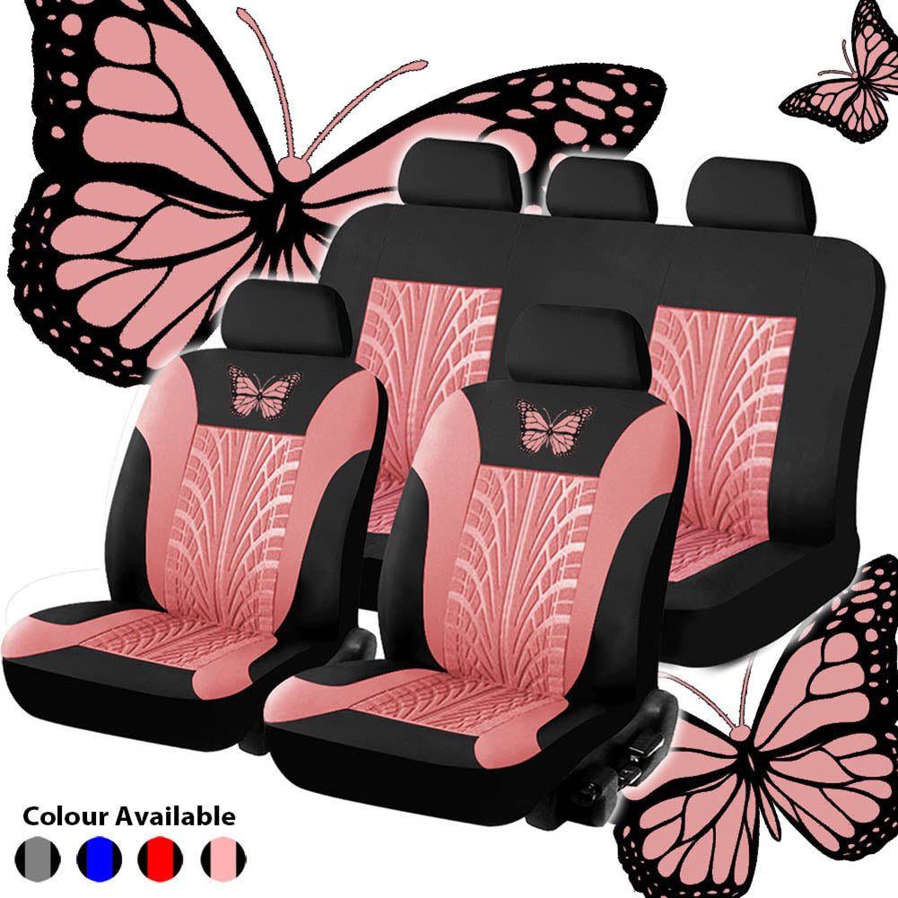 Aktudy Butterfly Car Seat Covers PU Leather Auto Seat Protector (9pcs/set Pink)