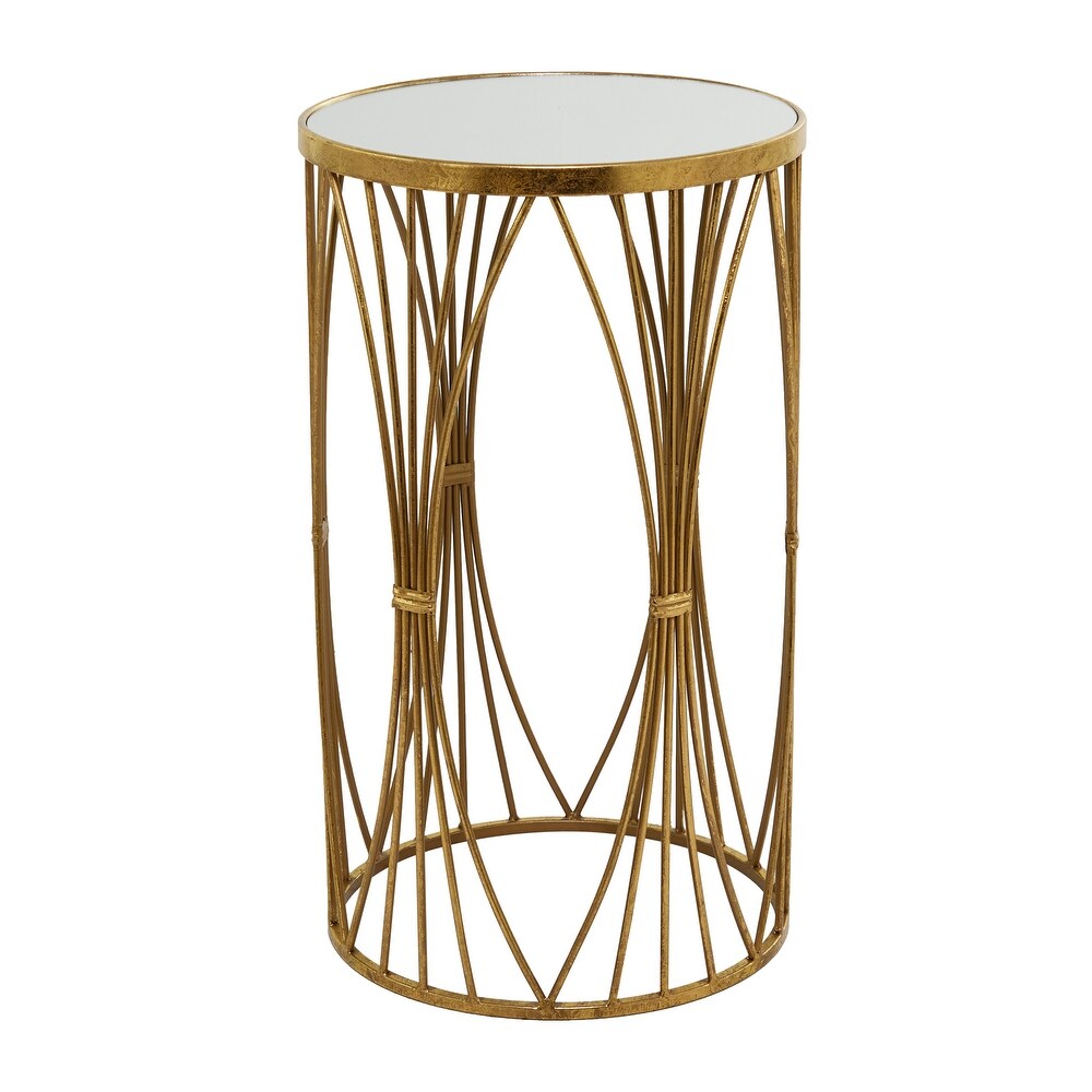 Gold Metal Contemporary Accent Table with Mirrored Glass Top   14 x 14 x 24