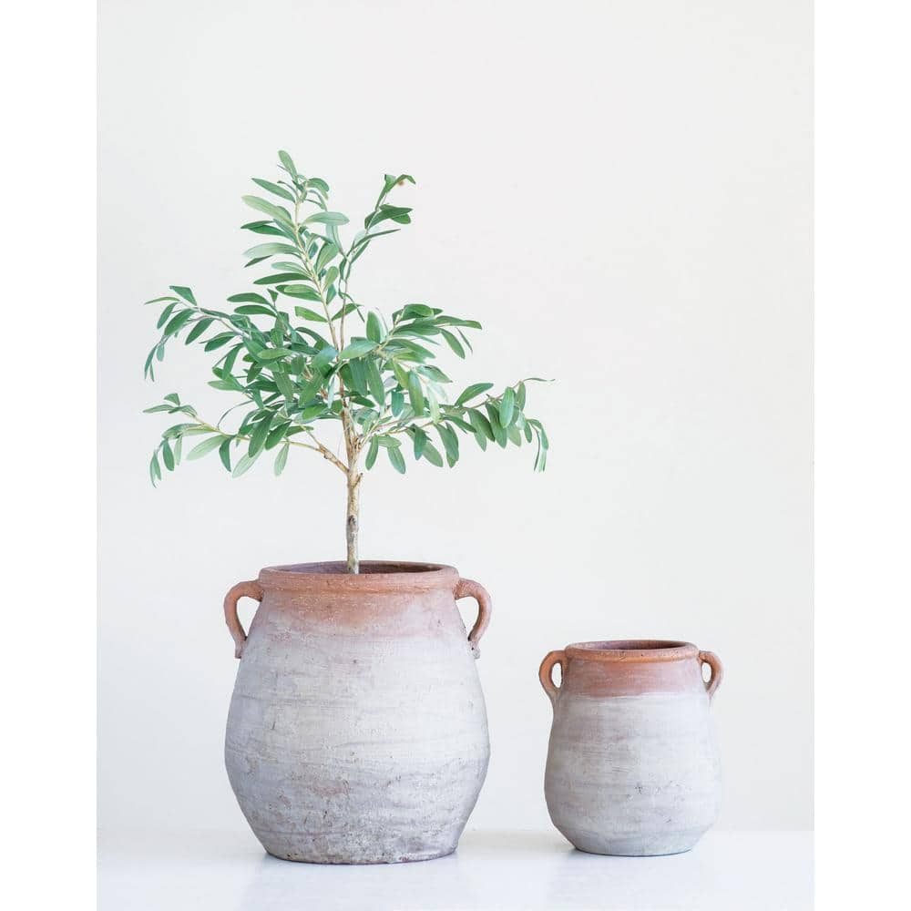 Storied Home 13.5 in. L x 13 in. W x 13.75 in. H Smooth and Glossy Orange and Whitewashed Clay Urn Decorative Pots DF0851