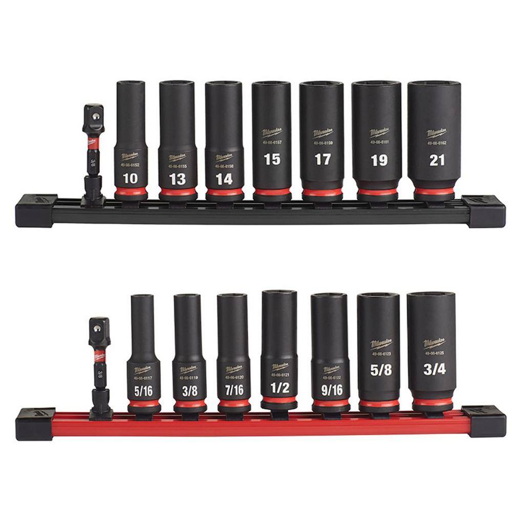 MW SHOCKWAVE Impact Duty 38 in. Metric and SAE Deep Impact Rated Socket Set (16-Piece) 49-66-7021-49-66-7024